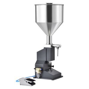 Pneumatic Paste Liquid Filling Machine, 5-50ml Bottle Filler, Bottle Filling Machine, Stainless Steel Liquid Filler with Pedal for Milk Water Juice Essential Oil Shampoo Cosmetic Honey Lotion
