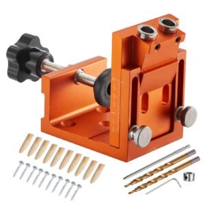 Pocket Hole Jig Kit, 0.47 to 1.89 in Adjustable, Jig Pocket Hole System with Step Drill, Hex Wrench, Drill Stop Ring, Square Drive Bit, Plugs and Screws, Reinforced Metal Frame, for Woodworking