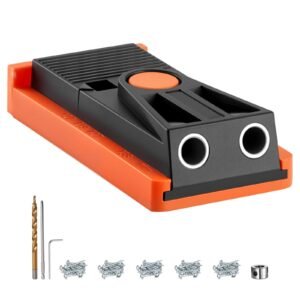Pocket Hole Jig Kit, 1/2 to 1-1/2 in Adjustable, Mini Jig Pocket Hole System with Step Drill, Hex Wrench, Drill Stop Ring, Square Drive Bit, and Screws, Reinforced Nylon Frame, for Woodworking
