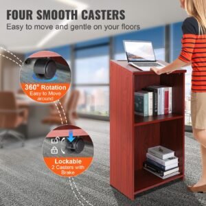 podium stand 47 inch hostess stand with 4 rolling wheels wood podium with storage shelves and slant desktop lecterns podiums for home office school church brown 3.jpg