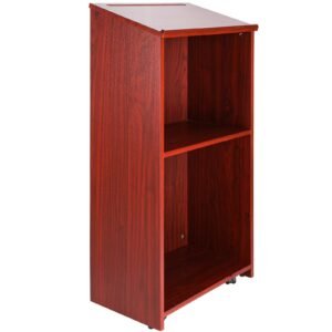 podium stand 47 inch hostess stand with 4 rolling wheels wood podium with storage shelves and slant desktop lecterns podiums for home office school church brown.jpg