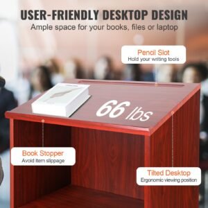 podium stand 47 inch hostess stand with 4 rolling wheels wood podium with storage shelves and slant desktop lecterns podiums for home office school church brown 4.jpg