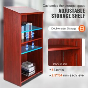 podium stand 47 inch hostess stand with 4 rolling wheels wood podium with storage shelves and slant desktop lecterns podiums for home office school church brown 5.jpg