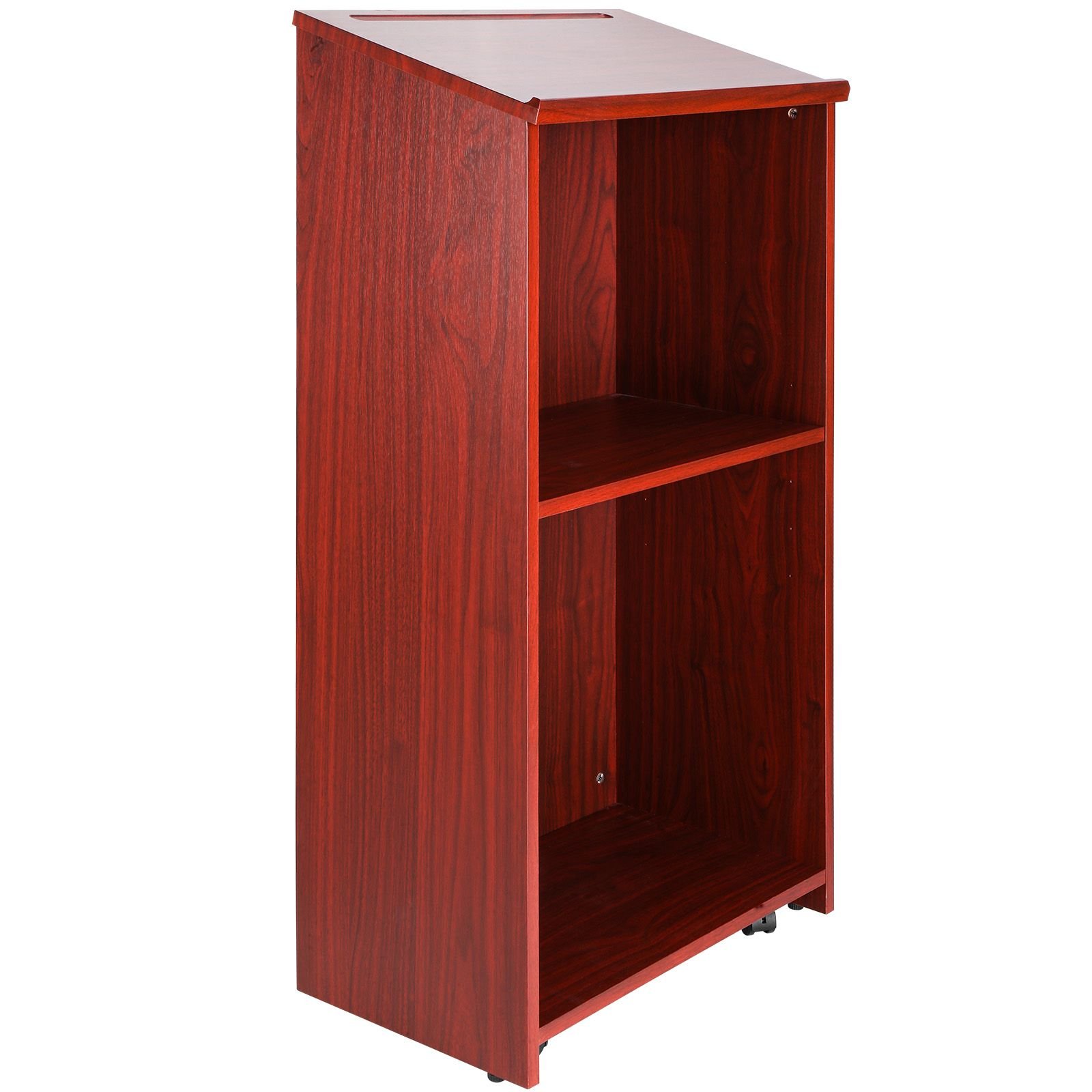podium stand 47 inch hostess stand with 4 rolling wheels wood podium with storage shelves and slant desktop lecterns podiums for home office school church brown.jpg