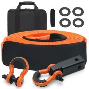 polyester heavy duty tow strap recovery kit 3 x 30 ft mbs 36000 lbs winch strap triple reinforced loop snatch strap 2 shackle hitch receiver 34 d ring shackles 2pcs storage bag 4.jpg
