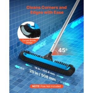 pool brush head, 20 inch scrub brushes with nylon bristles and aluminum pole connector, heavy duty curved brush head for cleaning inground/above ground swimming pool walls, pole not included