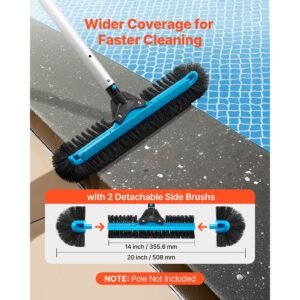 pool brush head, 20 inch scrub brushes with nylon bristles and aluminum pole connector, heavy duty curved brush head for cleaning inground/above ground swimming pool walls, pole not included