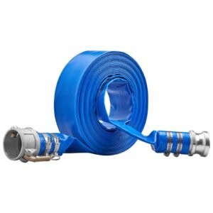 Pool Drain Hose, 2 inch by 50 ft, Durable PVC Material, Includes Aluminum Camlock C & E Connectors and Clamps, Fits Pumps and Sand Filters, Ideal for Pool Water Removal, Blue