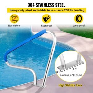 pool rail 48x36 pool railing 304 stainless steel 250lbs load capacity silver rustproof pool handrail humanized swimming pool handrail with blue grip cover m8 drill bit self taping screws 3.jpg