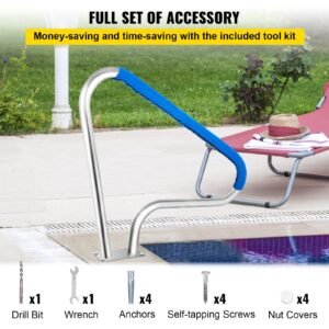 pool rail 48x36 pool railing 304 stainless steel 250lbs load capacity silver rustproof pool handrail humanized swimming pool handrail with blue grip cover m8 drill bit self taping screws 5.jpg