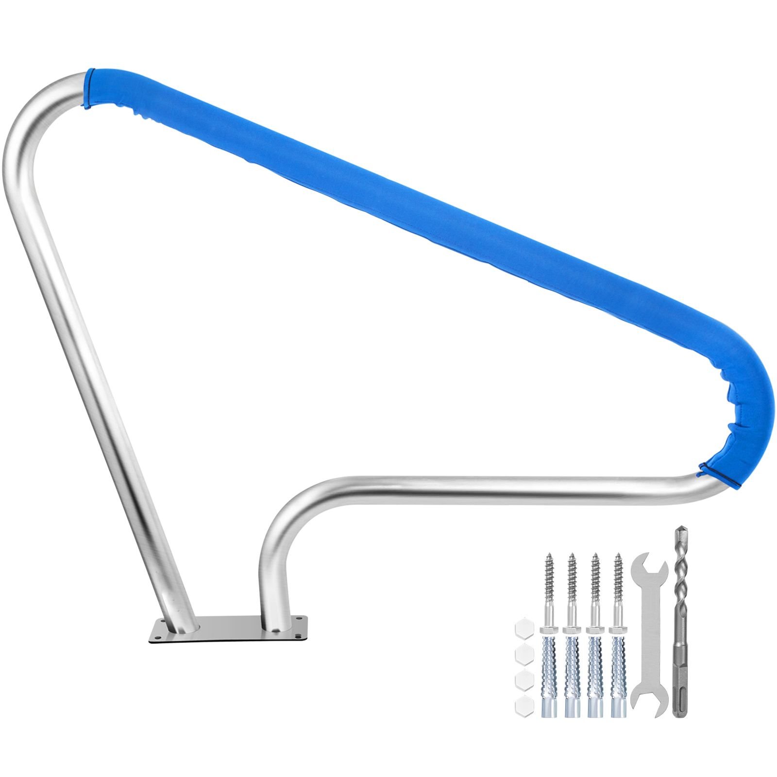 pool rail 48x36 pool railing 304 stainless steel 250lbs load capacity silver rustproof pool handrail humanized swimming pool handrail with blue grip cover m8 drill bit self taping screws.jpg