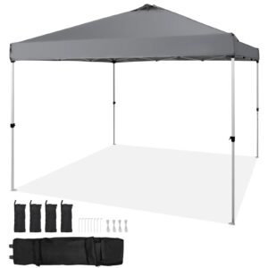 Pop Up Canopy Tent, 10 x 10 ft, 250 D PU Silver Coated Tarp, with Portable Roller Bag and 4 Sandbags, Waterproof and Sun Shelter Gazebo for Outdoor Party, Camping, Commercial Events, Dark Gray