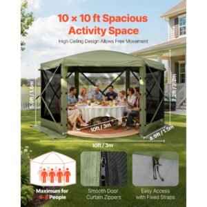pop up gazebo screen tent 10 x 10 ft large 6 sided camping canopy tent with removable top carry bag quick set bite proof screen house sun shelter for 6 8 persons backyard patio green 1.jpg
