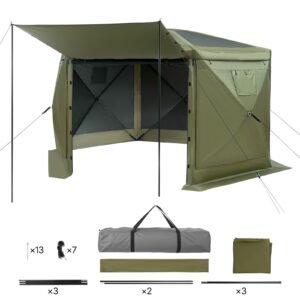 Pop up Gazebo Screen Tent, 10 x 10 ft Large 6-Sided Camping Canopy Tent with Removable Top & Carry Bag, Quick-Set & Bite-Proof, Screen House Sun Shelter for 6-8 Persons Backyard Patio, Green
