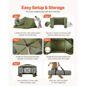 pop up gazebo screen tent 10 x 10 ft large 6 sided camping canopy tent with removable top carry bag quick set bite proof screen house sun shelter for 6 8 persons backyard patio green 4.jpg