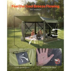 pop up gazebo screen tent 10 x 10 ft large 6 sided camping canopy tent with removable top carry bag quick set bite proof screen house sun shelter for 6 8 persons backyard patio green 5.jpg