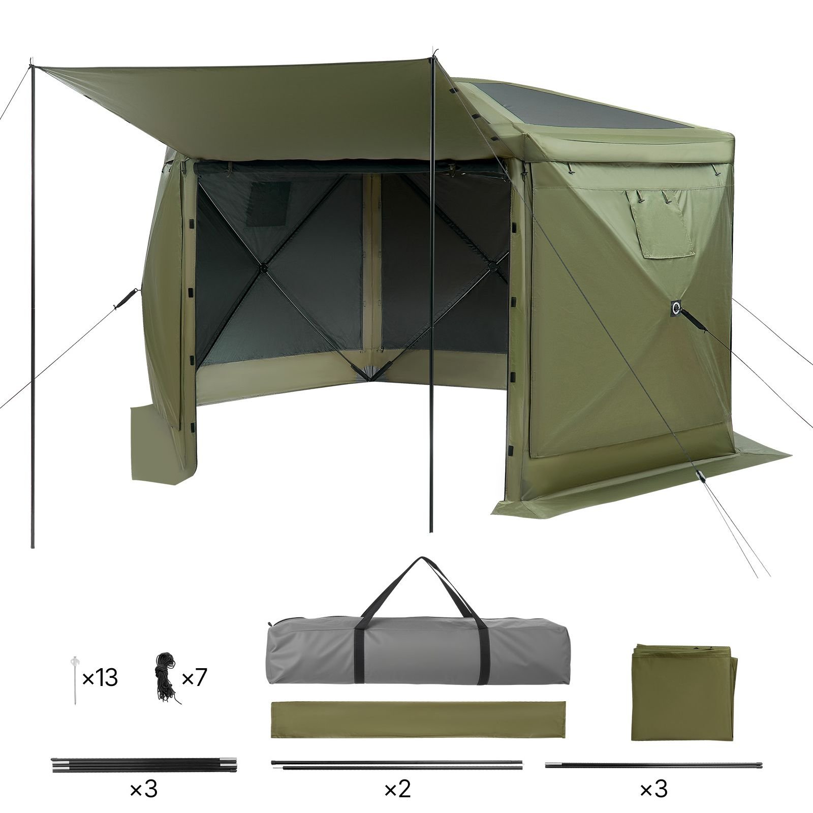 pop up gazebo screen tent 10 x 10 ft large 6 sided camping canopy tent with removable top carry bag quick set bite proof screen house sun shelter for 6 8 persons backyard patio green.jpg