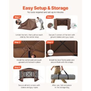 pop up gazebo screen tent 12 x 12 ft large 6 sided camping canopy tent with removable top carry bag quick set bite proof screen house sun shelter for 8 10 persons backyard patio brown 4.jpg