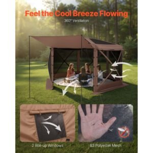 pop up gazebo screen tent 12 x 12 ft large 6 sided camping canopy tent with removable top carry bag quick set bite proof screen house sun shelter for 8 10 persons backyard patio brown 5.jpg