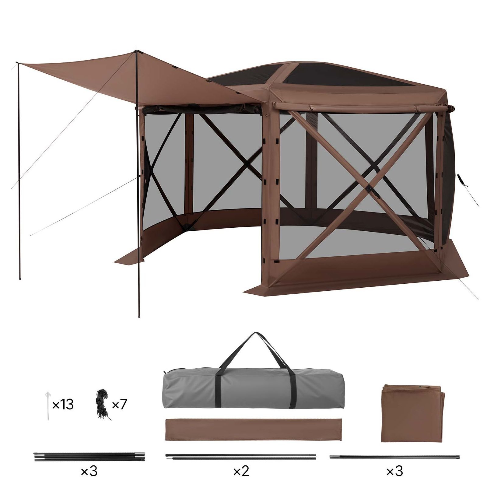 pop up gazebo screen tent 12 x 12 ft large 6 sided camping canopy tent with removable top carry bag quick set bite proof screen house sun shelter for 8 10 persons backyard patio brown.jpg