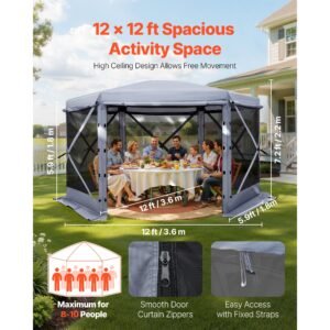 pop up gazebo screen tent 12 x 12 ft large 6 sided camping canopy tent with removable top carry bag quick set bite proof screen house sun shelter for 8 10 persons backyard patio grey 1.jpg
