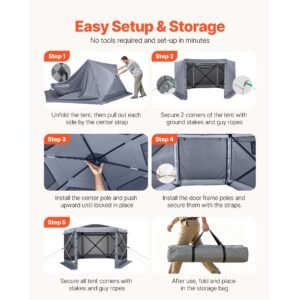 pop up gazebo screen tent 12 x 12 ft large 6 sided camping canopy tent with removable top carry bag quick set bite proof screen house sun shelter for 8 10 persons backyard patio grey 4.jpg
