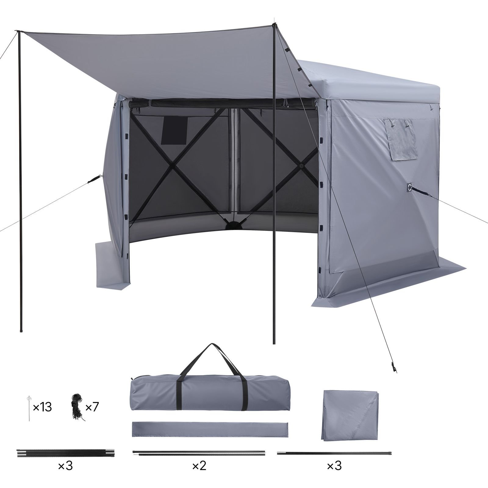 pop up gazebo screen tent 12 x 12 ft large 6 sided camping canopy tent with removable top carry bag quick set bite proof screen house sun shelter for 8 10 persons backyard patio grey.jpg