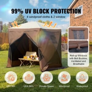 pop up gazebo tent pop up screen tent 4 sided canopy sun shelter with 4 removable privacy wind cloths mesh windows 6x6ft quick set screen tent with mosquito netting brown 1.jpg