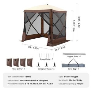 pop up gazebo tent pop up screen tent 4 sided canopy sun shelter with 4 removable privacy wind cloths mesh windows 6x6ft quick set screen tent with mosquito netting brown 2.jpg