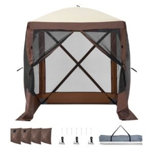 pop up gazebo tent pop up screen tent 4 sided canopy sun shelter with 4 removable privacy wind cloths mesh windows 6x6ft quick set screen tent with mosquito netting brown 3.jpg