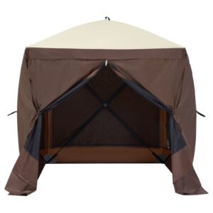 pop up gazebo tent pop up screen tent 4 sided canopy sun shelter with 4 removable privacy wind cloths mesh windows 6x6ft quick set screen tent with mosquito netting brown 4.jpg