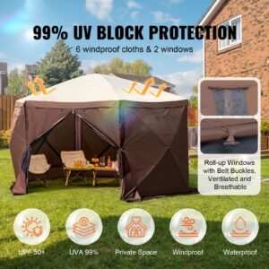 pop up gazebo tent pop up screen tent 6 sided canopy sun shelter with 6 removable privacy wind cloths mesh windows 115x115ft quick set screen tent with mosquito netting brown 1.jpg