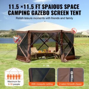 pop up gazebo tent pop up screen tent 6 sided canopy sun shelter with 6 removable privacy wind cloths mesh windows 115x115ft quick set screen tent with mosquito netting brown 2.jpg