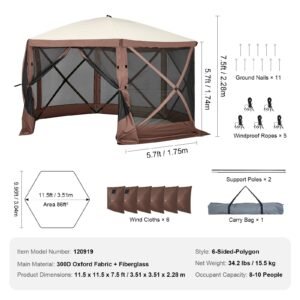 pop up gazebo tent pop up screen tent 6 sided canopy sun shelter with 6 removable privacy wind cloths mesh windows 115x115ft quick set screen tent with mosquito netting brown 3.jpg