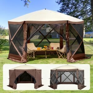 pop up gazebo tent pop up screen tent 6 sided canopy sun shelter with 6 removable privacy wind cloths mesh windows 115x115ft quick set screen tent with mosquito netting brown 4.jpg