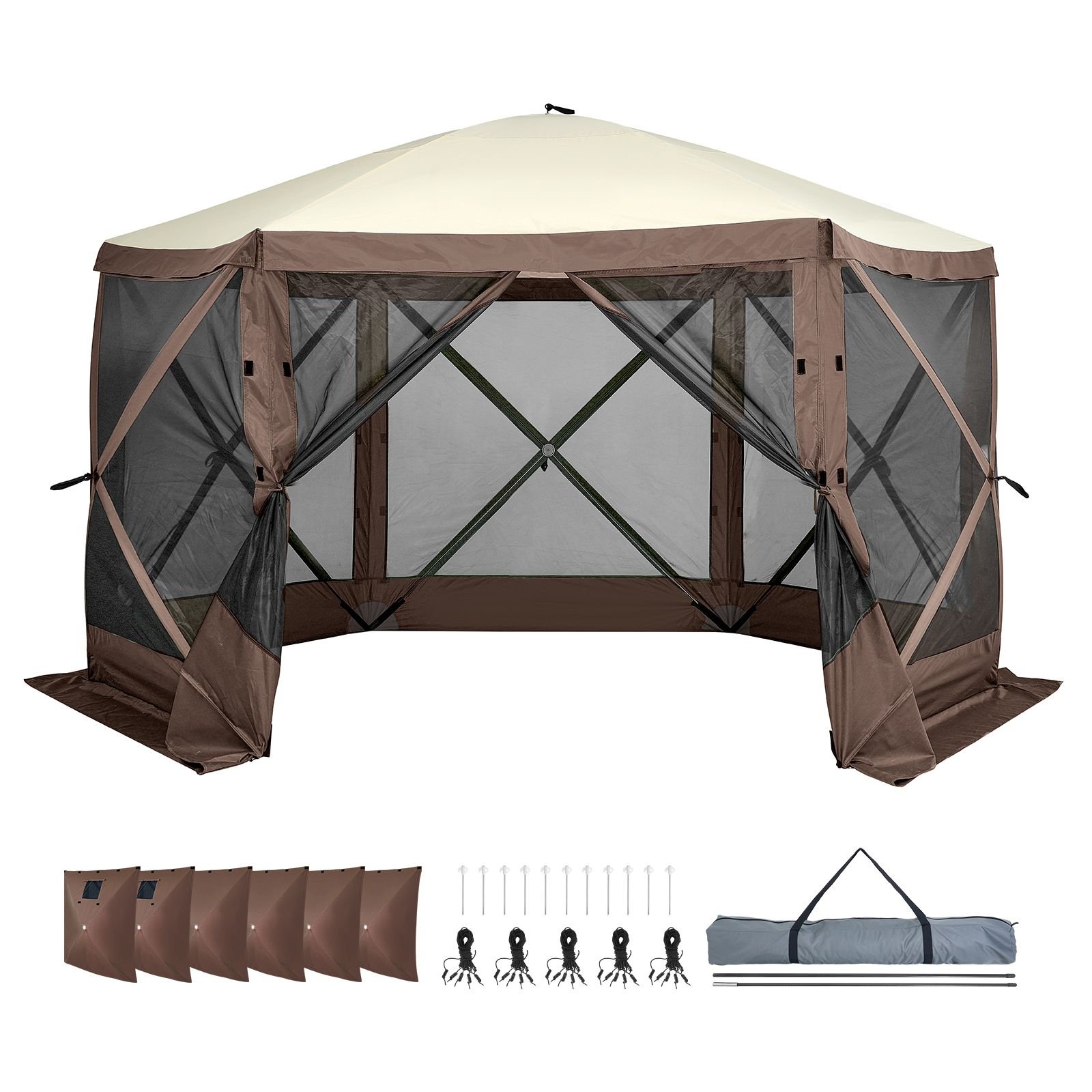 pop up gazebo tent pop up screen tent 6 sided canopy sun shelter with 6 removable privacy wind cloths mesh windows 115x115ft quick set screen tent with mosquito netting brown.jpg