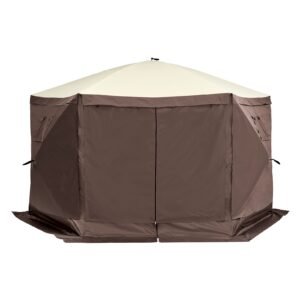pop up gazebo tent pop up screen tent 6 sided canopy sun shelter with 6 removable privacy wind cloths mesh windows 125x125ft quick set screen tent with mosquito netting brown 3.jpg