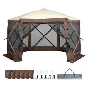 pop up gazebo tent pop up screen tent 6 sided canopy sun shelter with 6 removable privacy wind cloths mesh windows 125x125ft quick set screen tent with mosquito netting brown.jpg