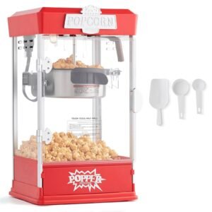 Popcorn Maker, 480W Popcorn Popper Machine, 4 Oz Kettle Makes 1.5 Gallon per Batch, Tabletop Popcorn Maker, Includes 3 Scoops, Movie Theater Style, Red