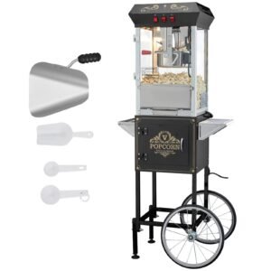 popcorn maker with cart 850w popcorn popper machine 8 oz kettle makes 48 cups per batch popcorn maker equipped with tempered glass includes 4 scoops movie theater style black.jpg
