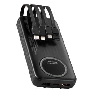portable charger, with built in cables, 10000 mah travel battery pack, 6 outputs 3 inputs fast charging power bank with usb type c micro b input, smart led display, for iphone, samsung, android