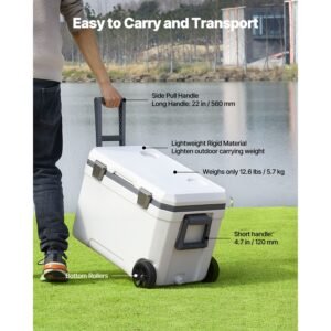 portable cooler 45 qt wheeled cooler with ice retention heavy duty handles and cup holder lightweight rigid material insulated portable cooler suitable for family picnics and long trips 2.jpg
