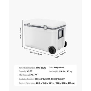 portable cooler 45 qt wheeled cooler with ice retention heavy duty handles and cup holder lightweight rigid material insulated portable cooler suitable for family picnics and long trips 3.jpg