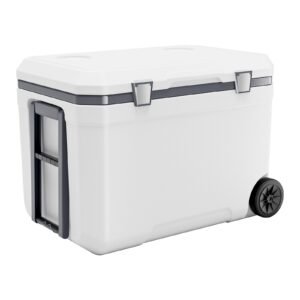 Portable Cooler, 45 QT Wheeled Cooler with Ice Retention, Heavy-Duty Handles and Cup Holder, Lightweight Rigid Material Insulated Portable Cooler, Suitable for Family Picnics and Long Trips