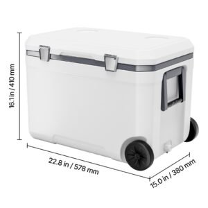 portable cooler 45 qt wheeled cooler with ice retention heavy duty handles and cup holder lightweight rigid material insulated portable cooler suitable for family picnics and long trips 4.jpg