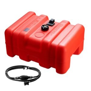 Portable Fuel Tank, 12 Gallon/55L, Plastic Outboard Marine Tank with Hose, Easy to Carry for Yacht, Fishing, Deck Boats, Red