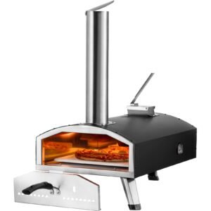 Portable Outdoor Oven, 12-inch Pizza Oven, Pellet & Chips & Charcoal Tri-Fuel, Iron Spray Pizza Grill, Includes Pizza Stone, Waterproof Cover, Shovel, Ideal for Camping & Backyard, Black