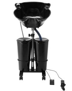 Portable Shampoo Bowl, Shampoo Sink for Washing Hair with Electric Pump, Includes 2 Buckets 2 Showerheads, Drain Hose, Height and Angle Adjustable Portable Wash Bowl for Home Salon Use, Black