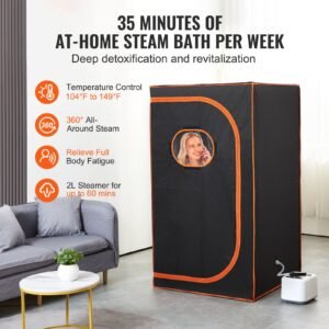portable steam sauna tent full size 1000w personal sauna blanket kit for home spa detoxify soothing heated body therapy time temperature remote control with floor mat 1.jpg