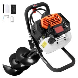 Post Hole Digger Gas Powered, 52CC 1450W Earth Auger, Gas Auger with 8' Auger Drill Action Design Bits & 1 Extension Rod, Post Fence Hole Digger for Farmland Garden Plant, Orange+Black
